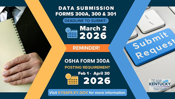 Gold and blue arrow shapes point to a person holding a spiral-bound notebook and a computer keyboard.