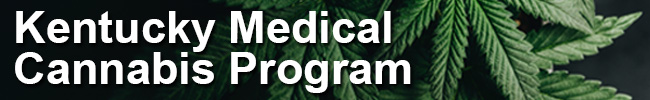 Cannabis plant leaves with text that reads, Kentucky Medica; Cannabis Program.